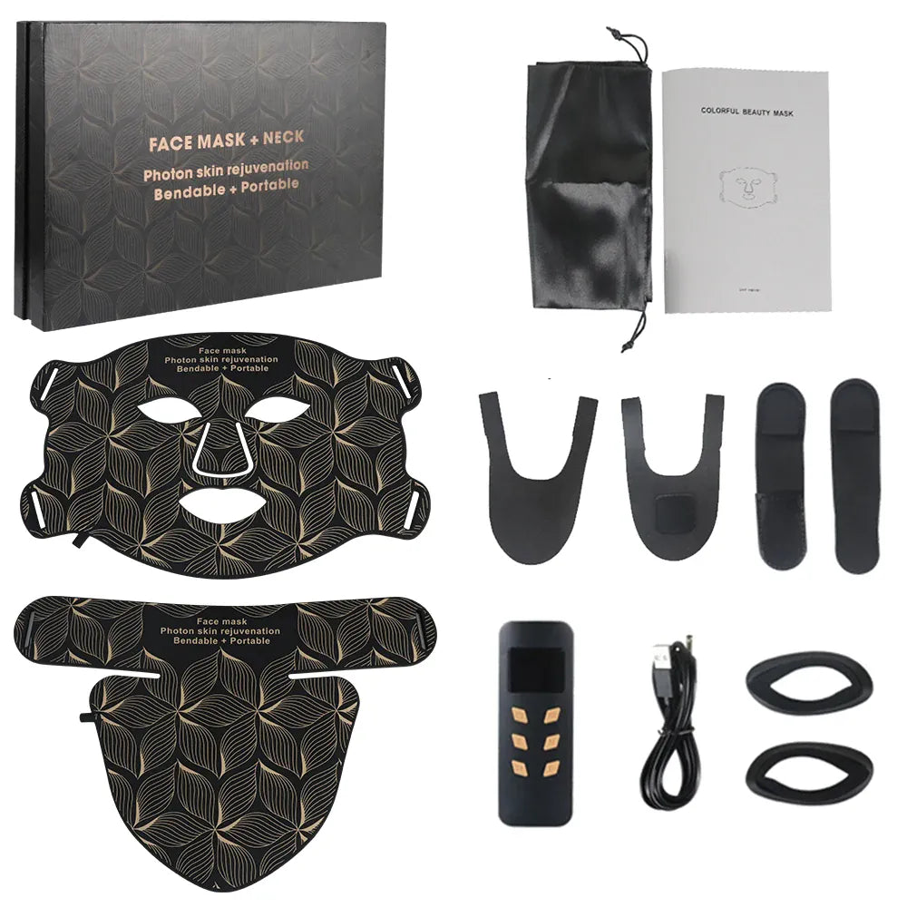 Urban Groomery brown set withbox LED 8 Colors Face Mask and Neck Red Light  Near Infrared Therapy Anti Aging Wrinkle Acne Pore Oil Control Skin Tighten Whiten